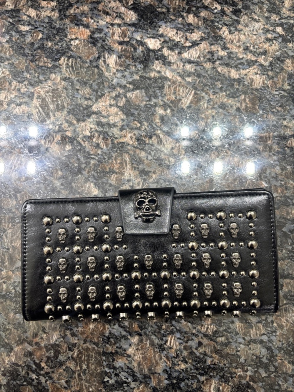 Black Skull-Studded Leather Wallet